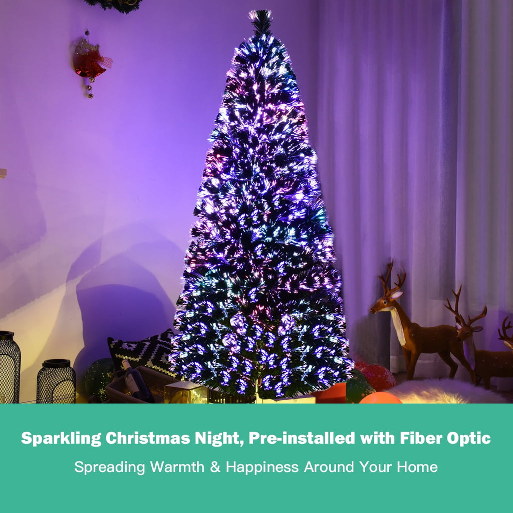 Topbuy 6'Pre-Lit Fiber Optic Artificial PVC Christmas Tree w/ Metal Stand (Indoor/Outdoor)