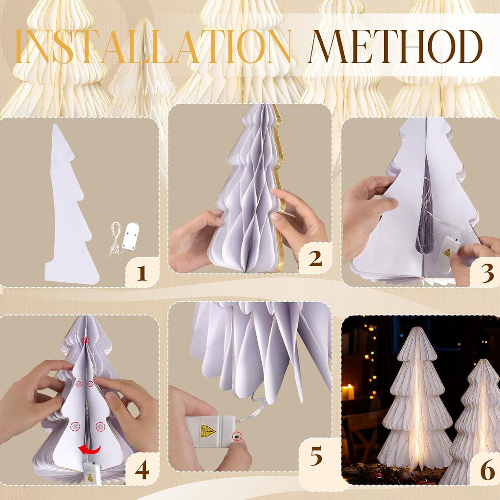 5 Pack Honeycomb Paper Christmas Trees, 3D Christmas Table Centerpieces for Mantel Tabletop Winter Home Decor