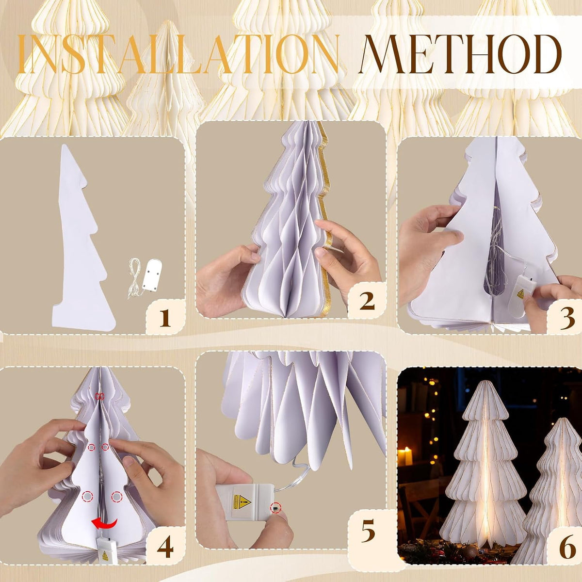 5 Pack Honeycomb Paper Christmas Trees, 3D Christmas Table Centerpieces for Mantel Tabletop Winter Home Decor