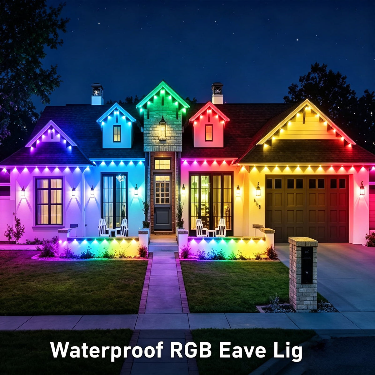 50ft RGB+IC Permanent Outdoor Eaves Lights With App & Remote Control, IP67 Waterproof LED Rain Gutter Lights for Year-Round Christmas Halloween, Valentine's Day, Holiday, Party Outdoor Decor