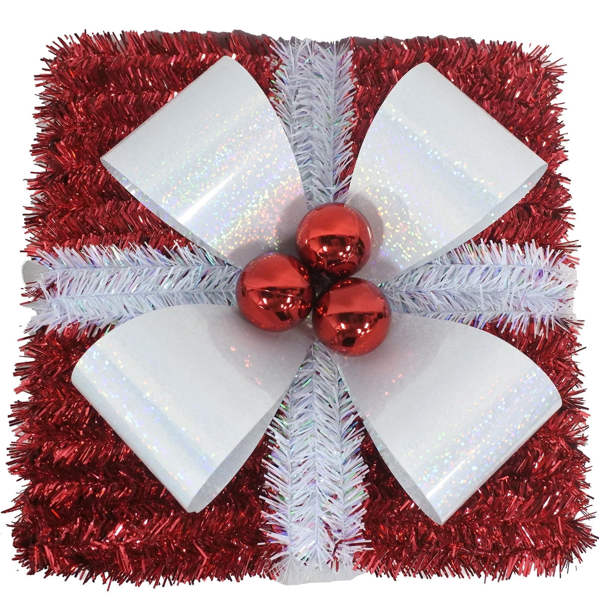 Tinsel Gift Boxes Christmas Decorations, Red and Silver, 2 Piece, by Holiday Time