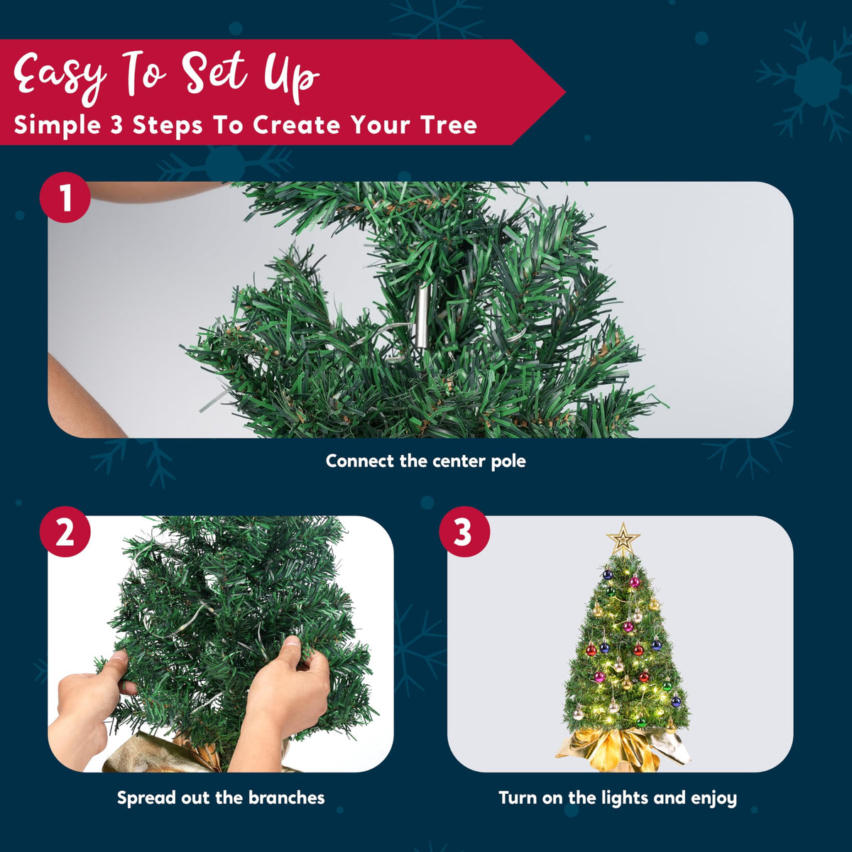 Joyfy 24in Prelit Tabletop Christmas Tree with Decoration Kit (Gold, Battery Operated)