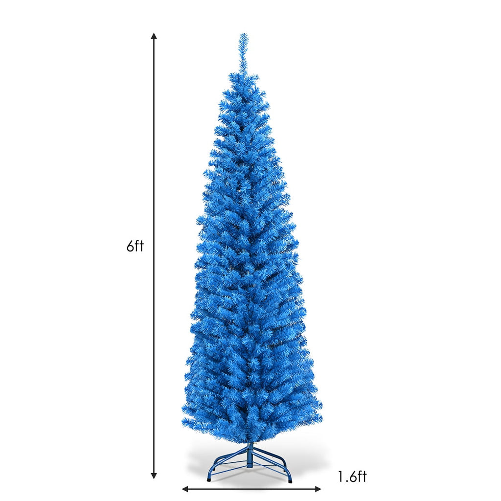 Gymax 6ft Pencil Artificial Christmas Tree Electroplate Pencil Tree (Blue)