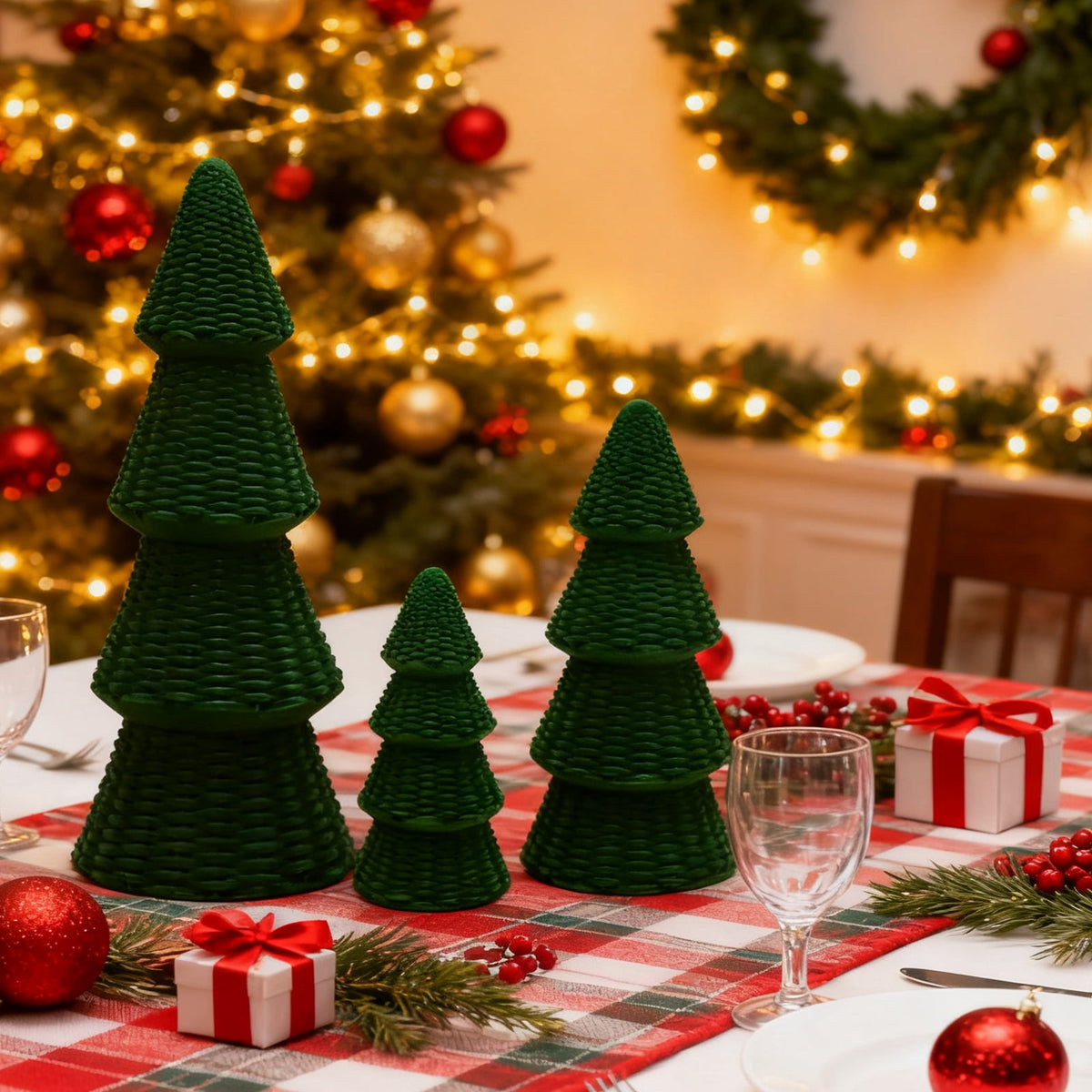 Ayieyill 3pcs Tabletop Christmas Tree Velvet Woven Resin Christmas Trees for Christmas Decor Indoor, Christmas Table Decor, Green
