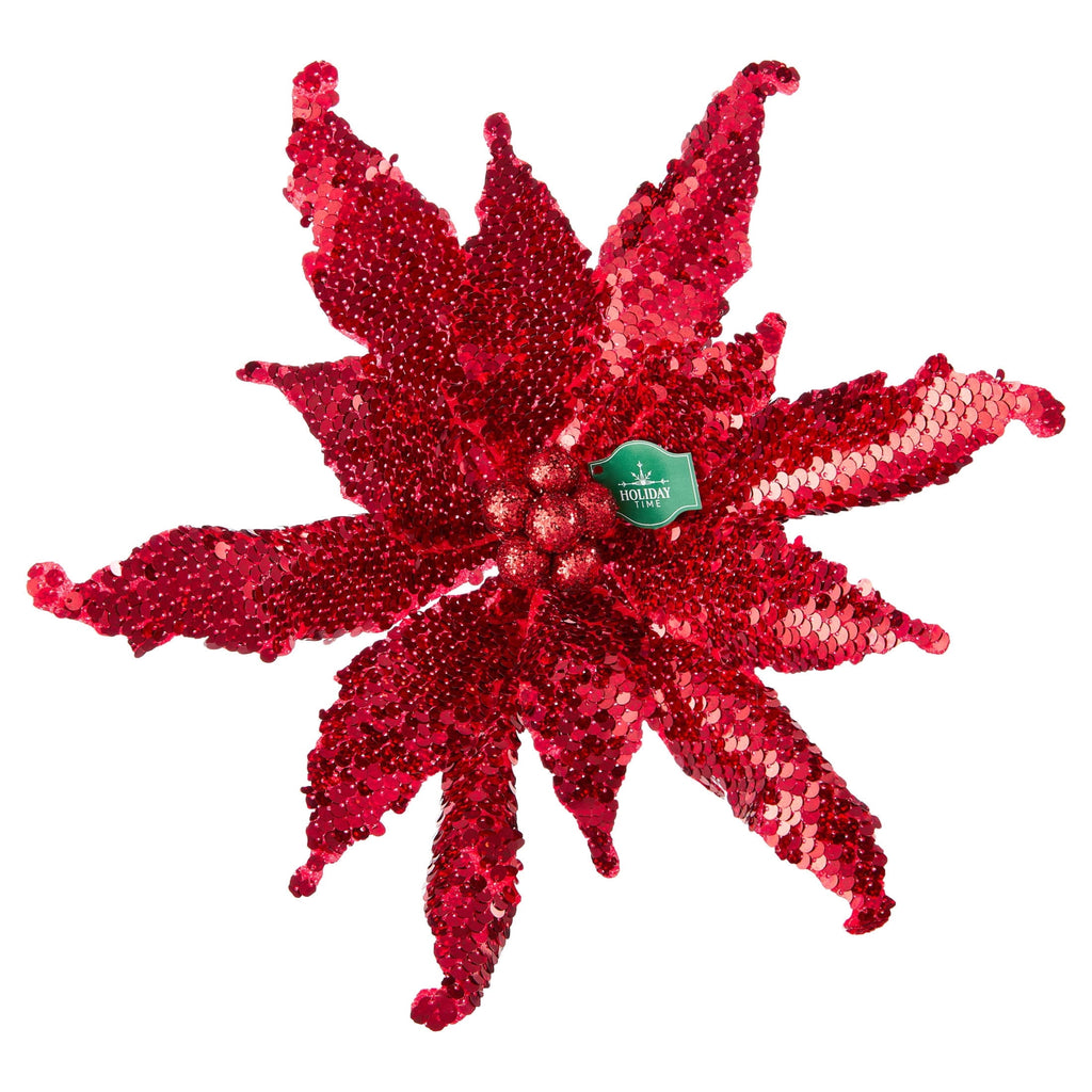 Red Sequin Poinsettia Christmas Clip Ornament, 12", by Holiday Time