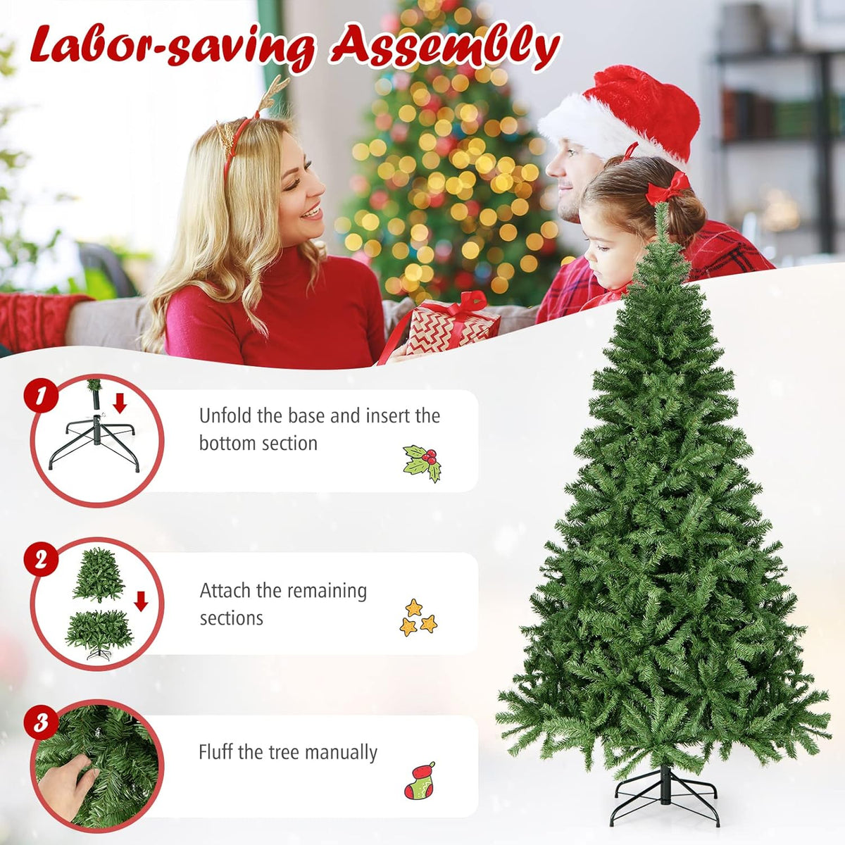 Vebreda 7FT Artificial Christmas Tree, 800 Branch Tips, Xmas Tree with Metal Stand, PE+PVC Holiday Decoration for Home, Office