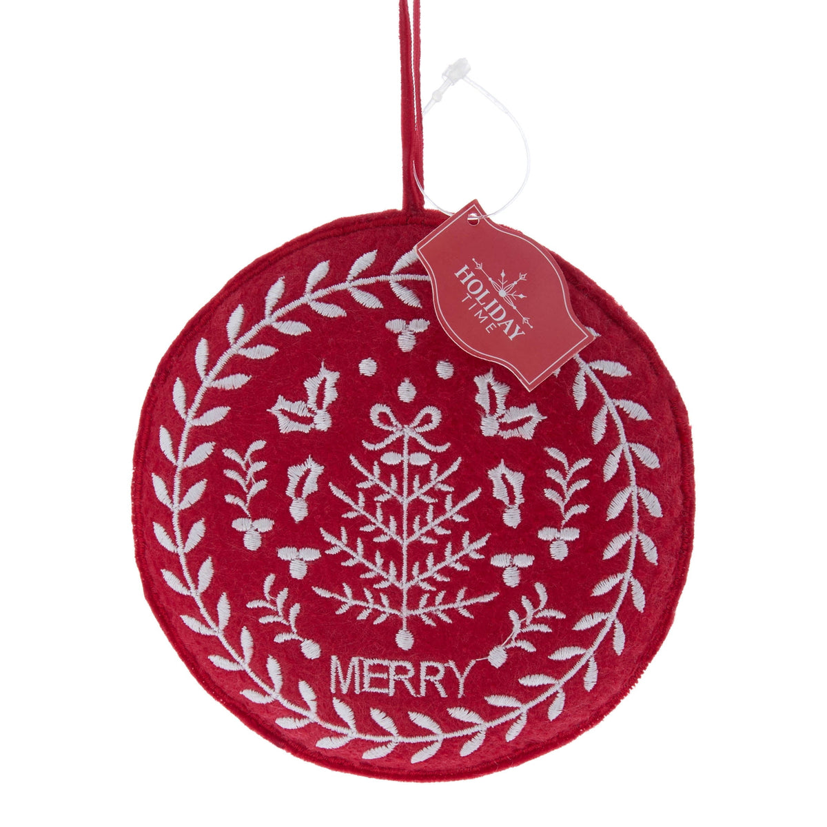 Red and White Merry Embroidered Christmas Ornament, 4", by Holiday Time