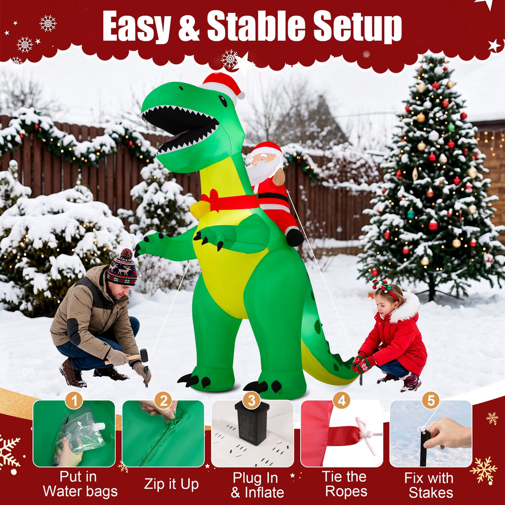 Firstness 6ft High Christmas Inflatables Outdoor Decoration with LED Lights, Christmas Blow ups Santa Claus Dinosaur Xmas Decor for Party Yard Garden Lawn
