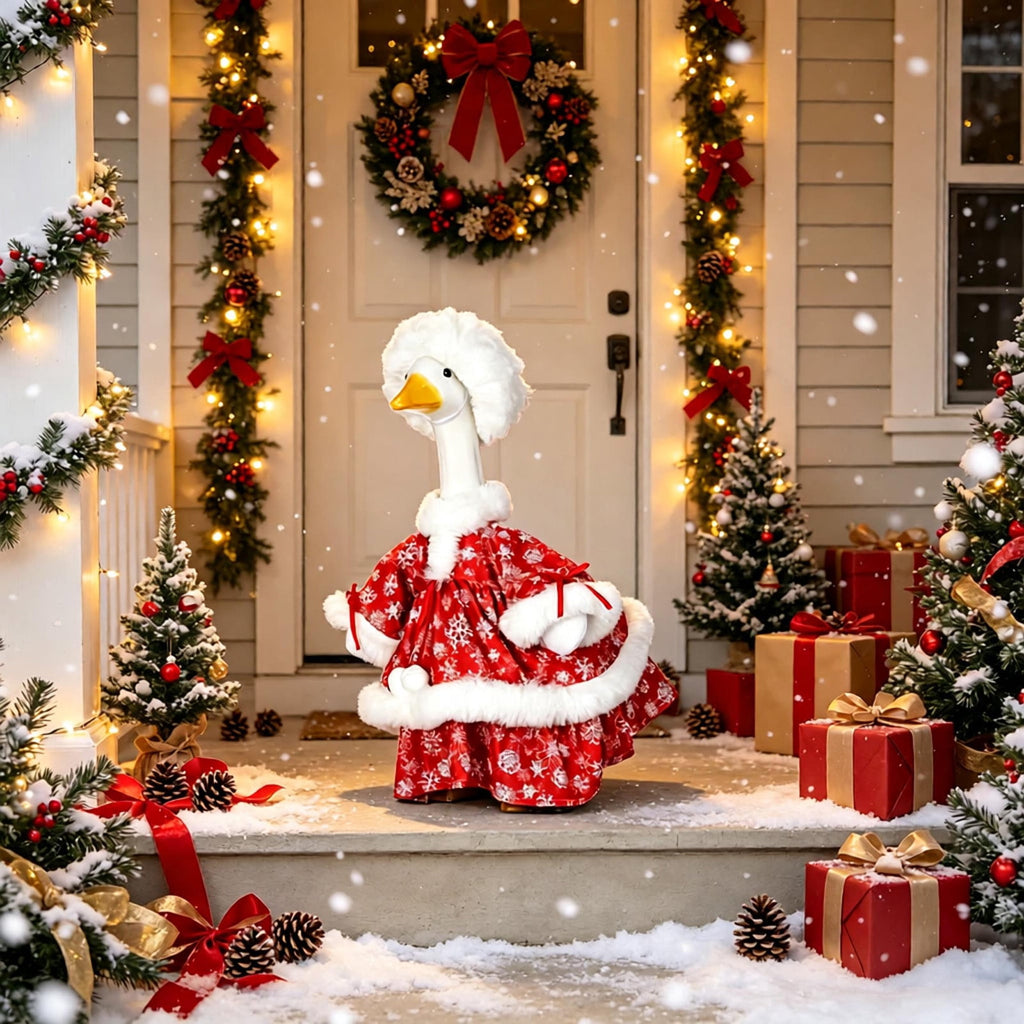 Aurorax Christmas Goose Clothes for Cement Goose Porch Goose 23"/17",Porch Goose Outfit 19 inch,Red Holiday Porch Goose Clothing Accessories for Garden Lawn Yard
