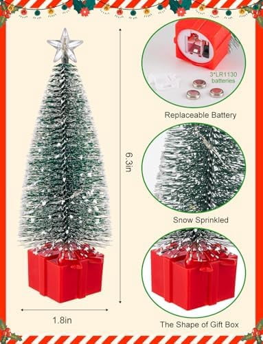 Mini Christmas Tree with Lights, 4 Pack Tabletop Christmas Trees