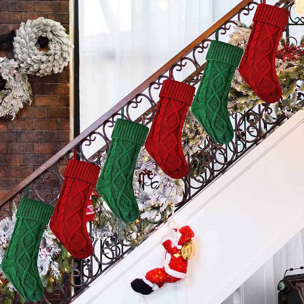 Ayieyill 6pcs Christmas Stockings Large Knitted Xmas Stockings 18 Inches Fireplace Hanging Stockings for Family Holiday Christmas Decoration
