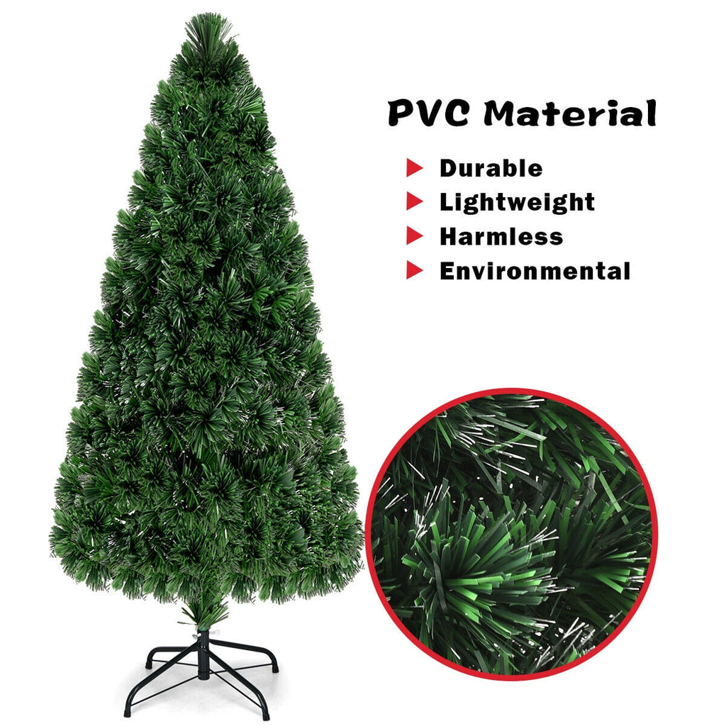 Costway 6Ft Pre-Lit Fiber Optic PVC Christmas Tree Metal Holiday