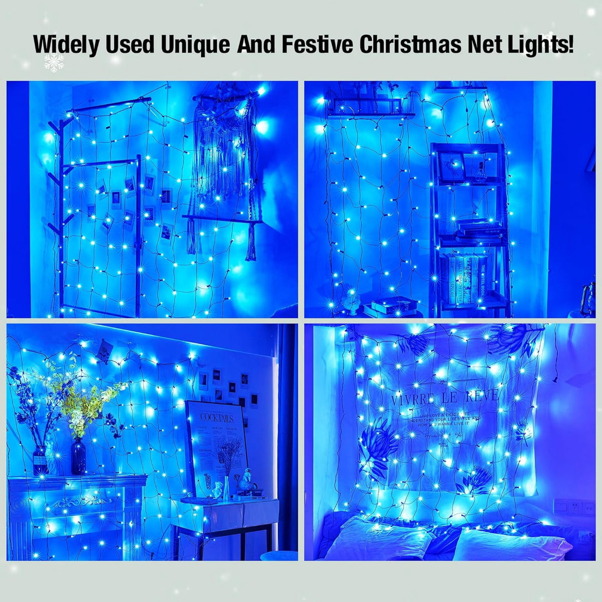 Christmas Net Lights Outdoor, 192 LED 9.8Ft x 6.6Ft Net Lights, Waterproof Christmas Outdoor Mesh Lights for Tree Bushes Holiday Party Garden, Holiday Wedding Party Decorations