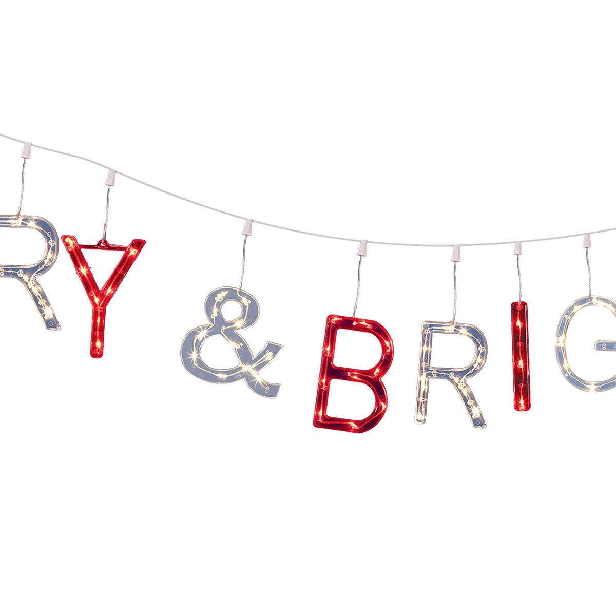 Indoor/Outdoor Light-Up Merry and Bright Christmas Banner with 104 LED Lights, Red and Warm White, 9', by Holiday Time