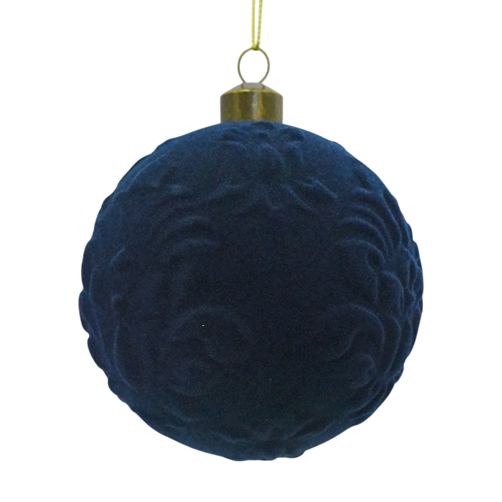 4-Count Dark Blue Velvet-Feel Ball Shatterproof Christmas Ornaments, 3.9", by Holiday Time