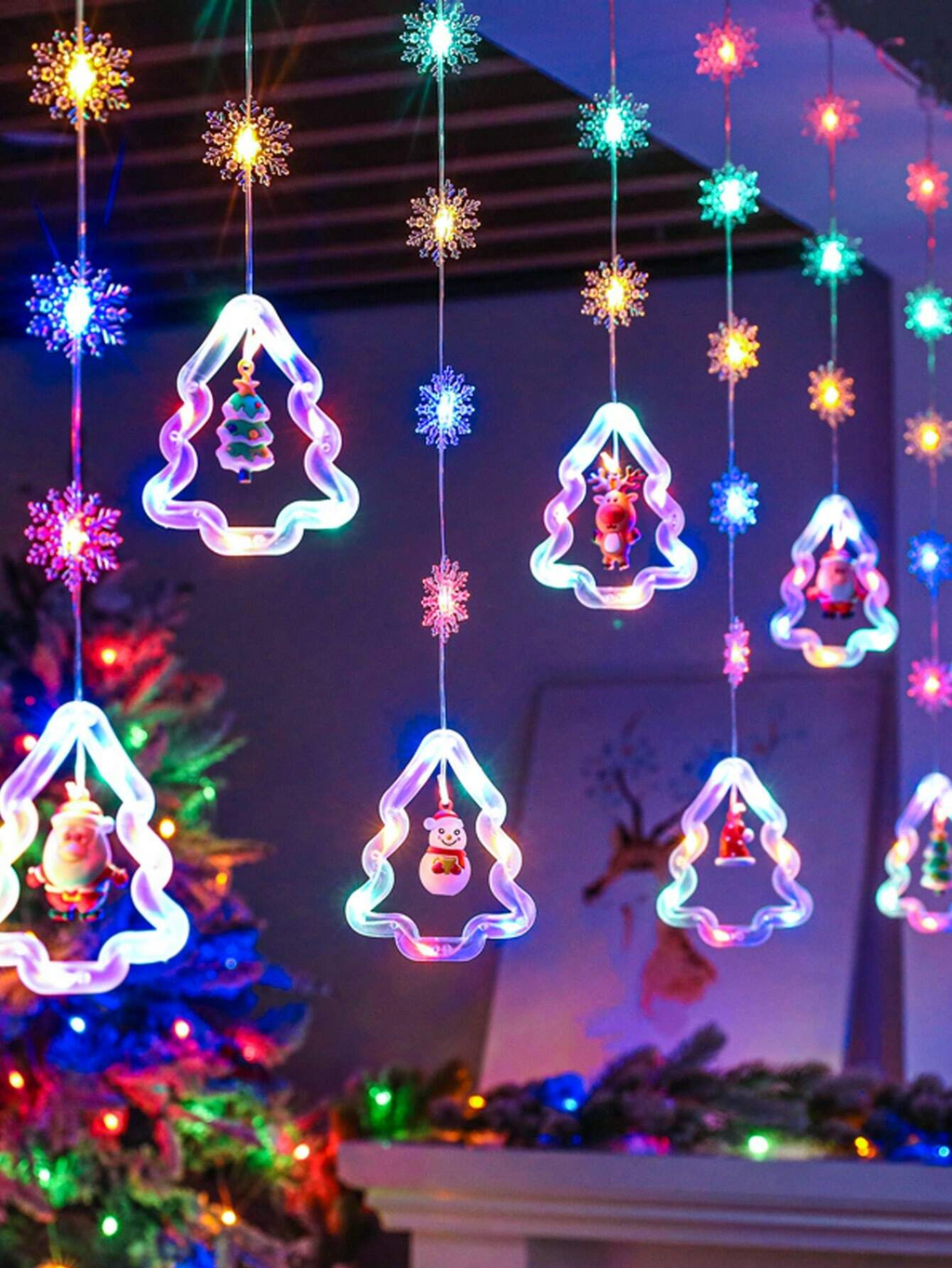 WILLED Christmas String Lights, 120 LED Window Curtain Lights with Christmas Ornaments, 9.8ft USB Powered Warm White Waterproof Fairy Lights Indoor Outdoor for Xmas Tree Patio Garden Party Home Decor