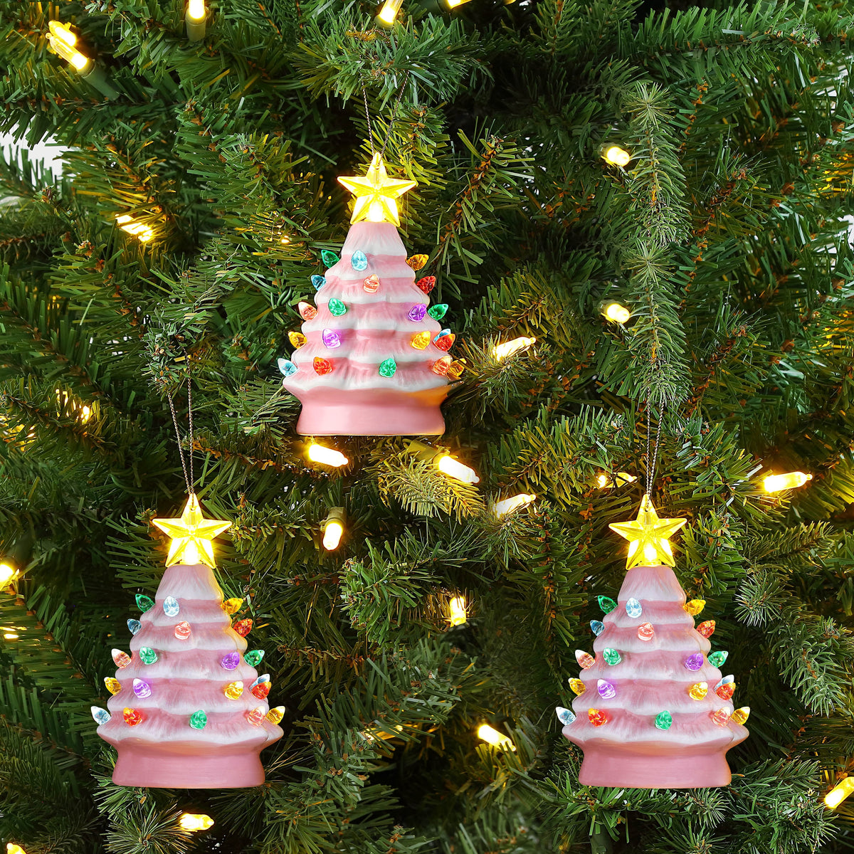 Mr. Christmas Nostalgic Ceramic Tree Ornaments - Green, Set of 3