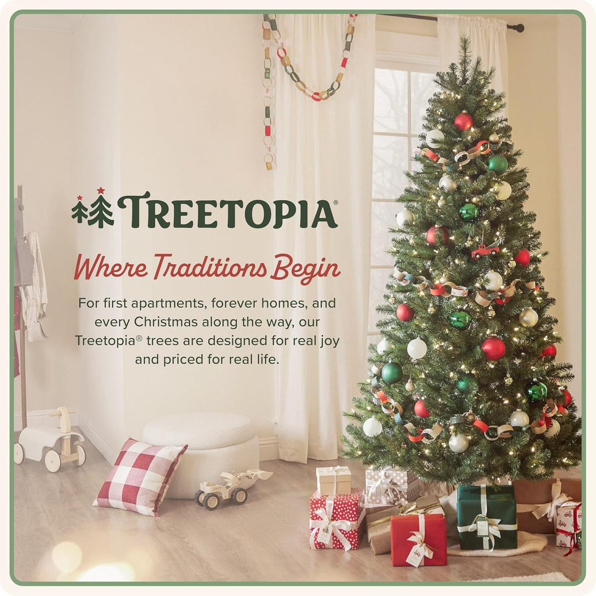 Treetopia Heritage Balsam Spruce - Artificial Indoor Christmas Tree, Hinged Branches, Holiday Decor, Twinkly LED, 6ft