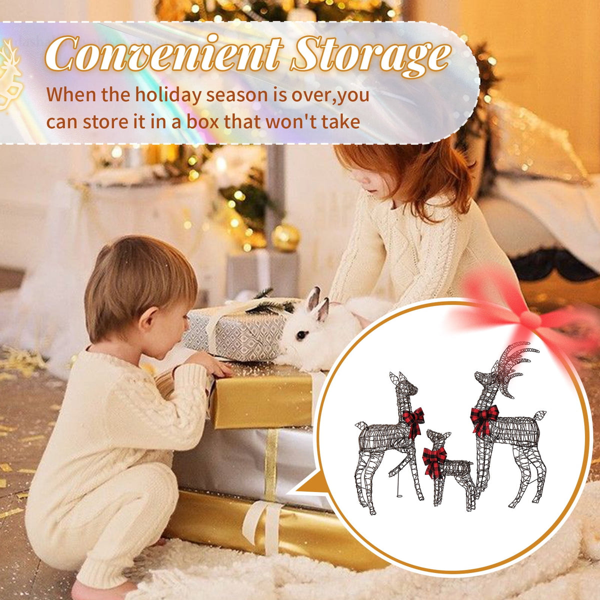 Ktaxon Christmas Outdoor Decor 4FT Lighted Reindeer Set 3Pcs Yard Deer Decorations LED Lights - Gold