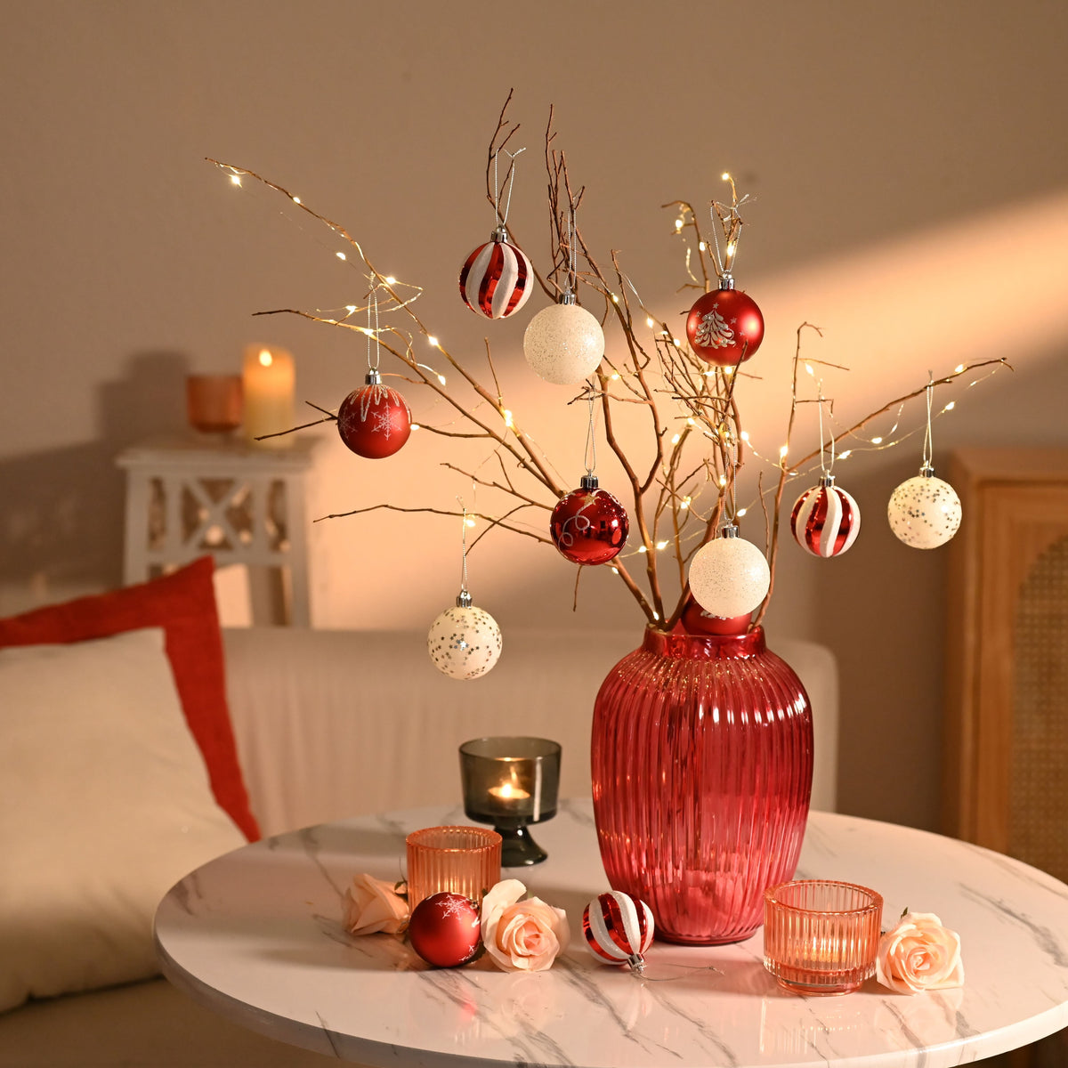 Valery Madelyn 24ct 2.36" Christmas Ball Ornaments, Red White Shatterproof Ornaments for Christmas Party Decor
