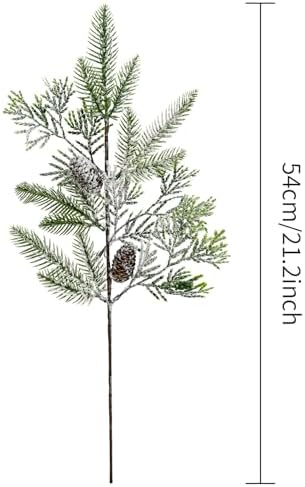 4 Piece Artificial Pine Needle Branches 15.7 Inch Snowy Frosted Greenery with Pinecones for Winter Christmas Tree Decor White