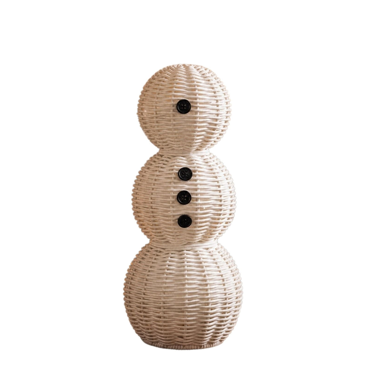 FeiBiQiuBi 14.9" Resin Rattan Style Snowman, Rustic Snowman Decorations with Bow, Woven Natural Style Freestanding Design Winter Farmhouse Decor for Home Kitchen Garden, Holiday Table Mantel Decor