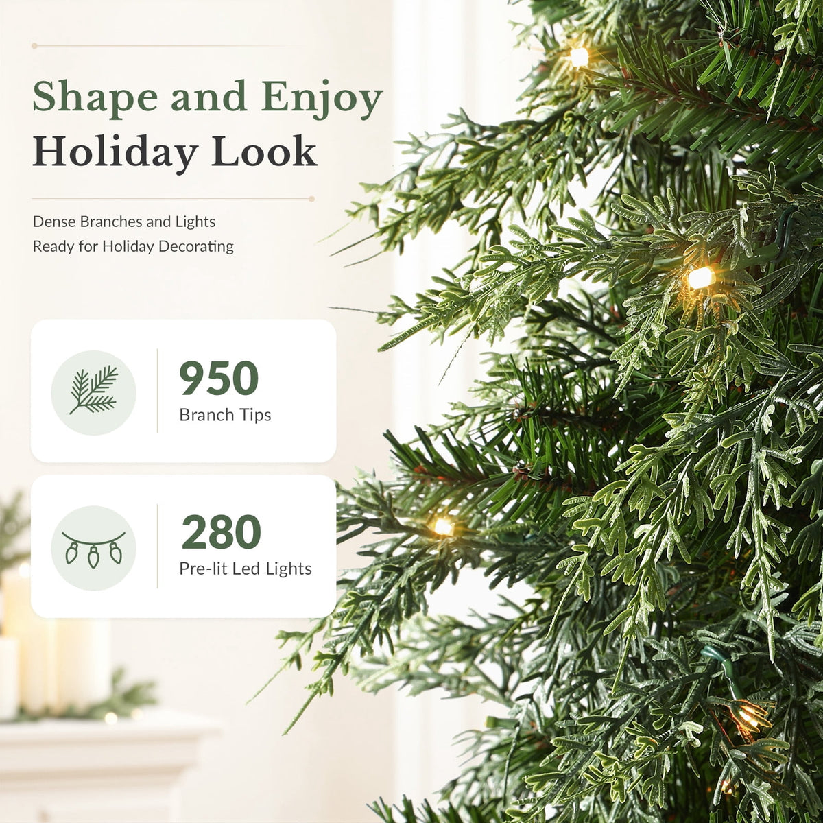Lolsea 7ft Prelit PE Aspen Cypress Artificial Christmas Tree with Remote Control, Timer and Warm White & Multi-Color Lights