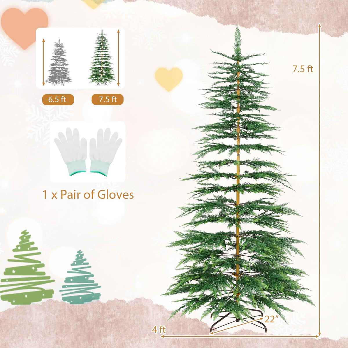 Costway 6.5 FT Pre-Lit Cypress Christmas Tree Hinged with 470 PE Branch Tips Timer & 430 Lights