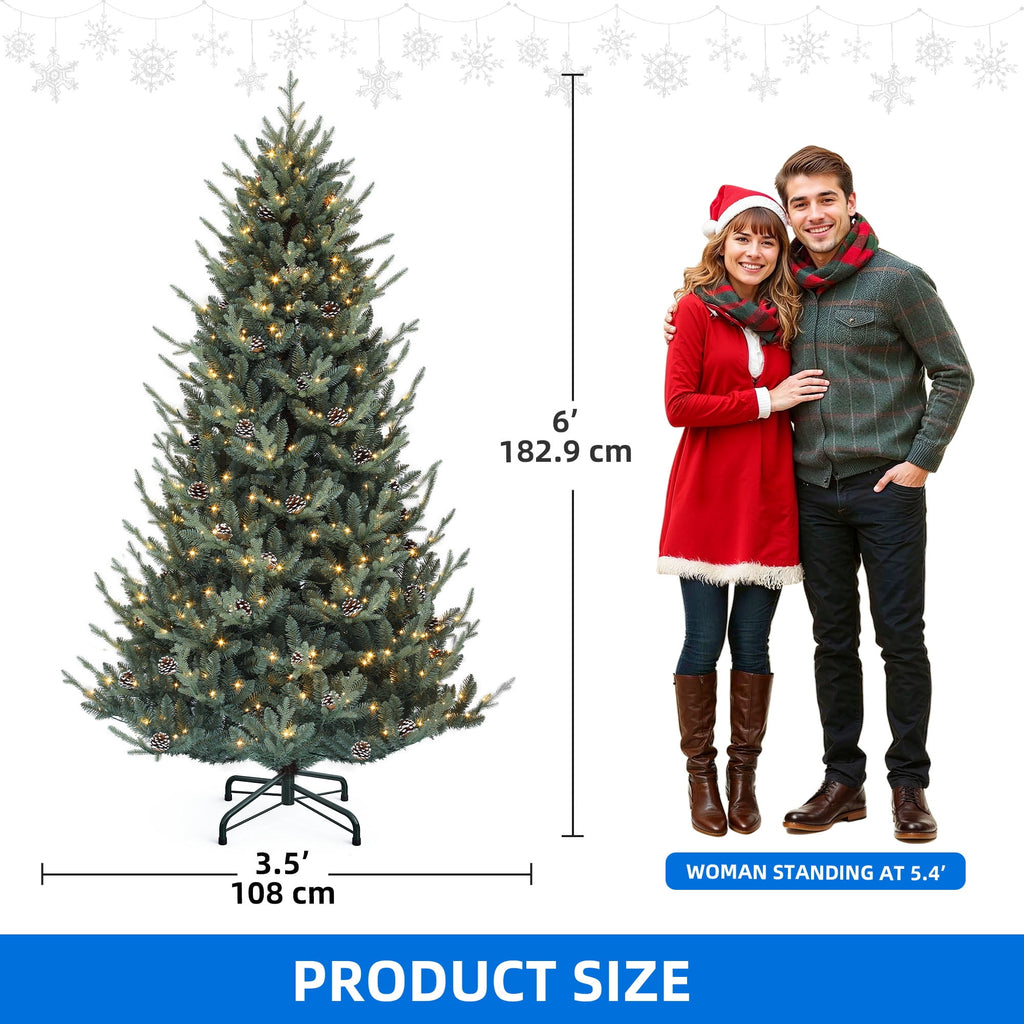 Dextrus 7.5 ft Prelit Spruce Christmas Tree with 51 Pine Cones, Hinged Artificial Christmas Tree with 1938 PE&PVC Tips & 500 Lights,11 Light Modes, Remote Control