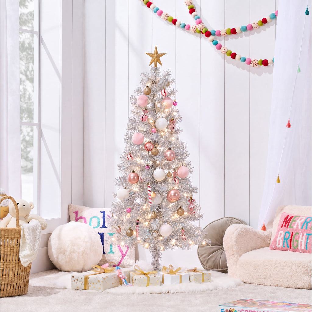 Best Choice Products 4ft Prelit Colored Christmas Tree, Artificial Tree Holiday Decor w/ 70 LED Lights - Baby Blue Tinsel