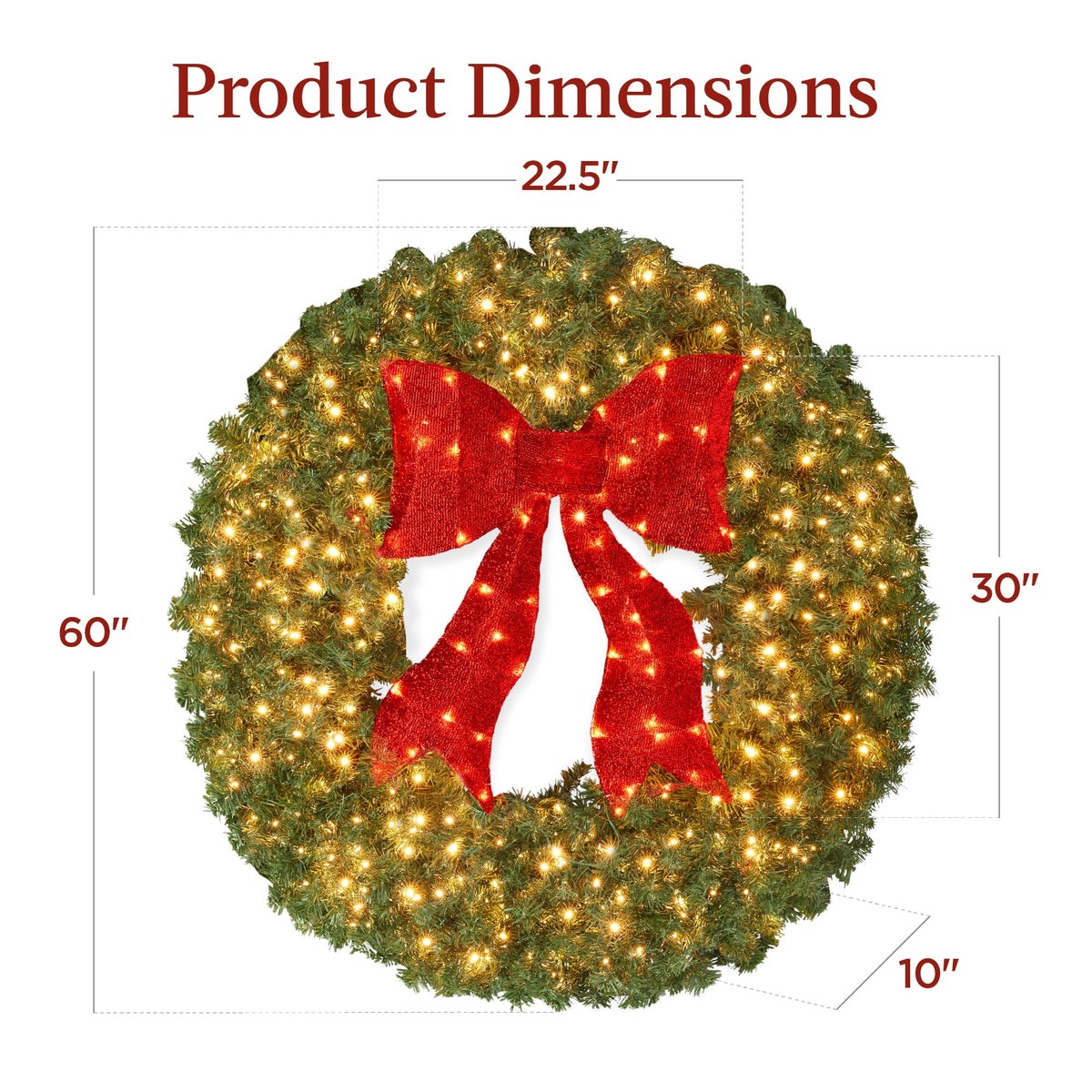 Best Choice Products 48in Artificial Pre-Lit Fir Christmas Wreath Decor w/ Red Bow, 250 LED Lights, 714 Tips, Plug-In