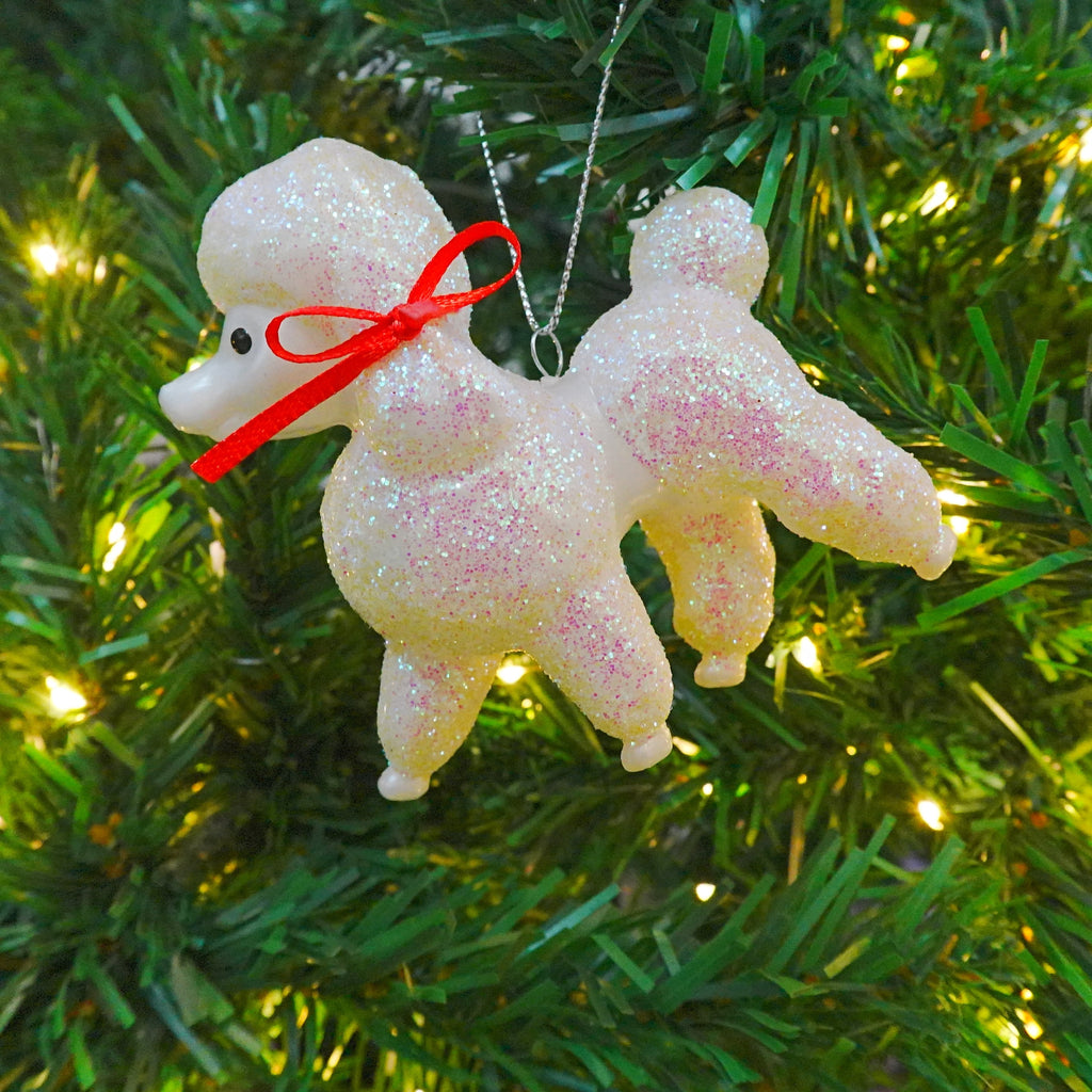White Iridescent Glitter Poodle Christmas Ornament, 3.5", by Holiday Time