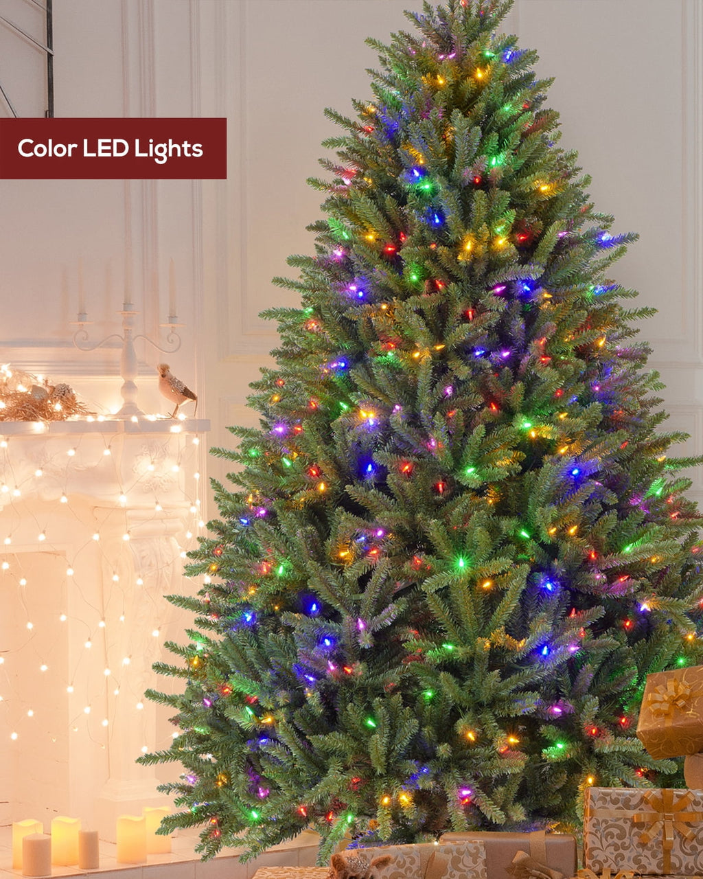 AMERZEST Pre-lit Christmas Tree 6.5ft Premium Blue Fir Artificial Christmas Tree with 500 Dual Color LED Lights, Full Hinged Blue Spruce Xmas Tree w/Remote Control