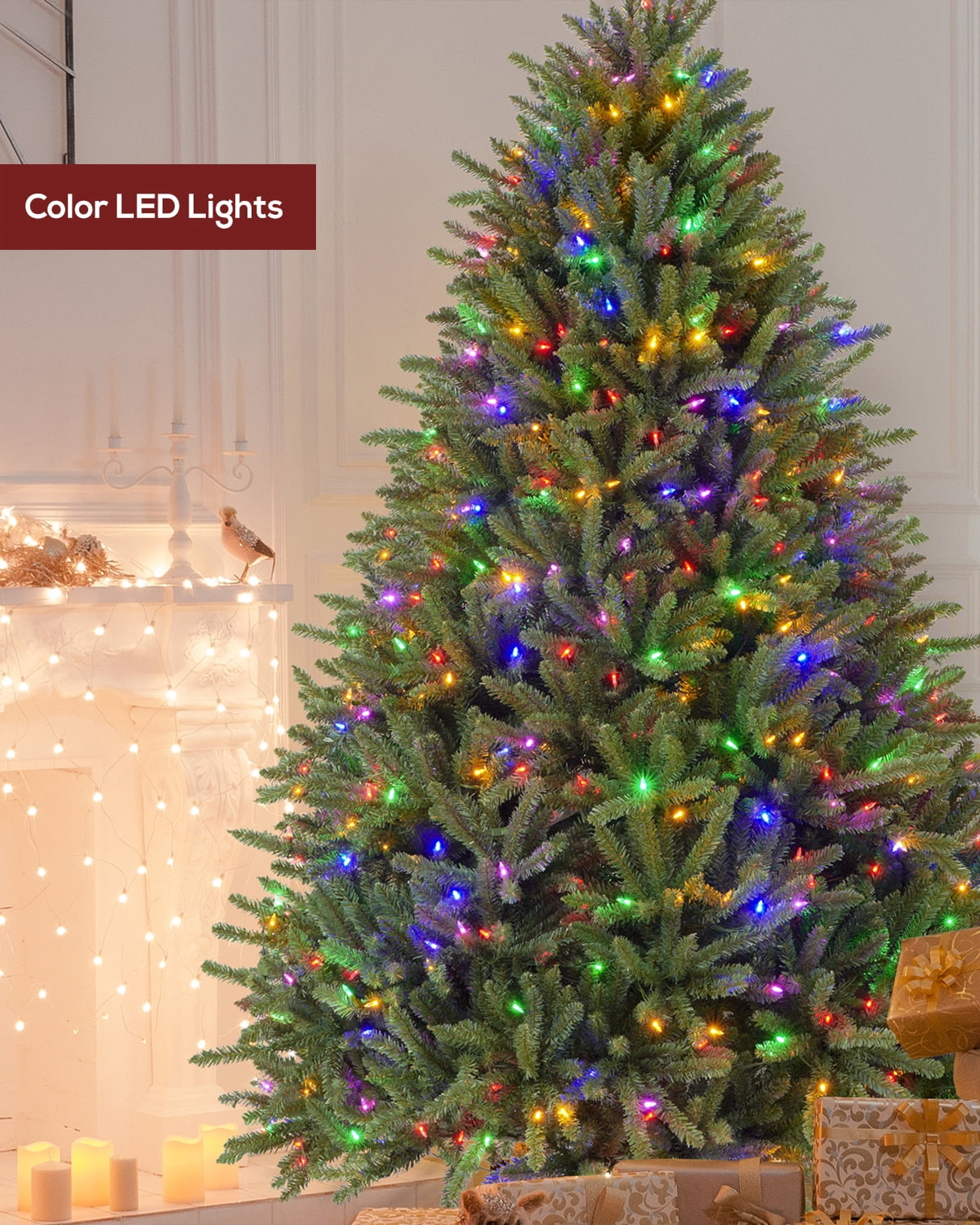 AMERZEST Pre-lit Christmas Tree 6.5ft Premium Blue Fir Artificial Christmas Tree with 500 Dual Color LED Lights, Full Hinged Blue Spruce Xmas Tree w/Remote Control