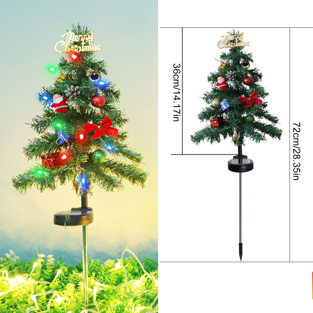Gnmfd Solar Christmas Tree Outdoor Decorative LED Lights, Bow and Merry Christmas Ground Insert Lights, Waterproof Yard Holiday Lighting for Porch Garden Patio Landscape Decoration