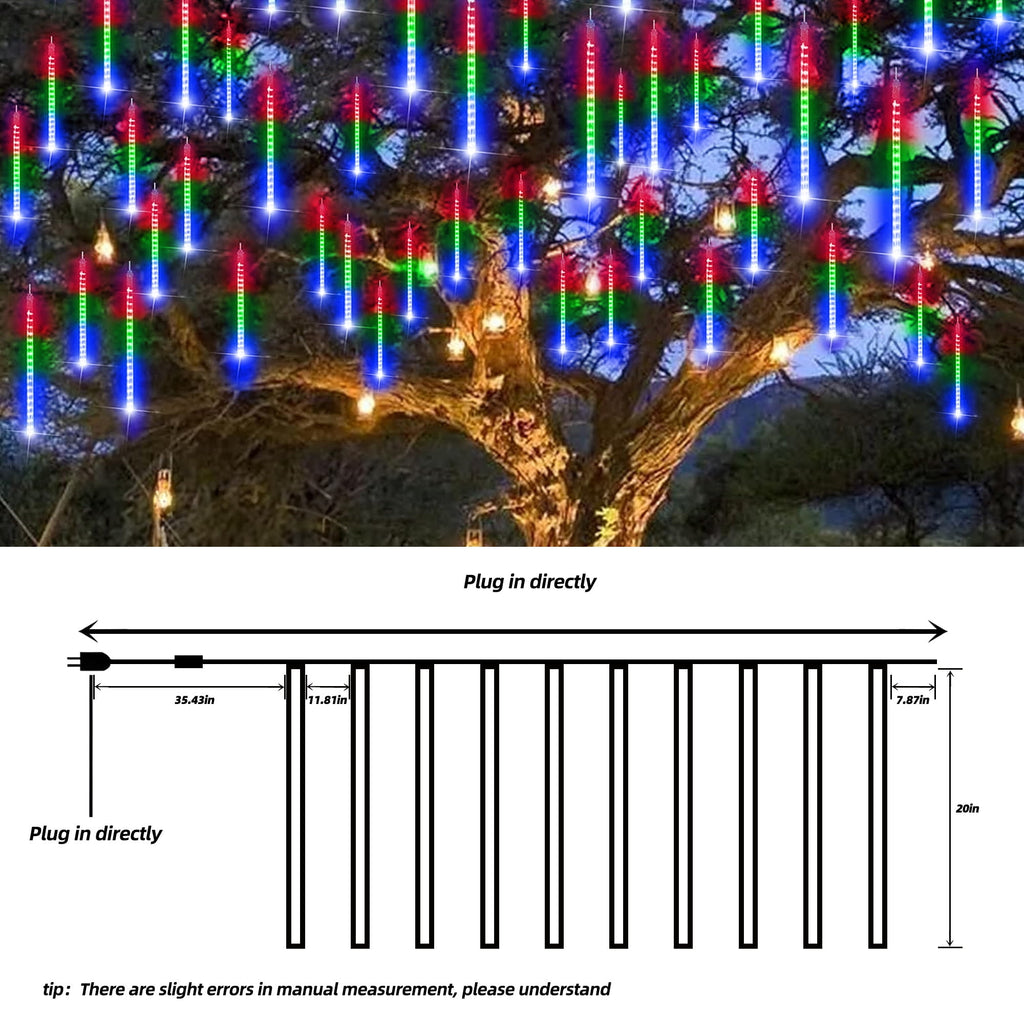 DAYBETTER Multi-Color Meteor Shower Lights Outdoor, Christmas&nbsp;Sting Lights 20in 10 Tube Waterproof Connectable Falling Rain Lights for Garden&nbsp;Yard&nbsp;Halloween Christmas Decoration