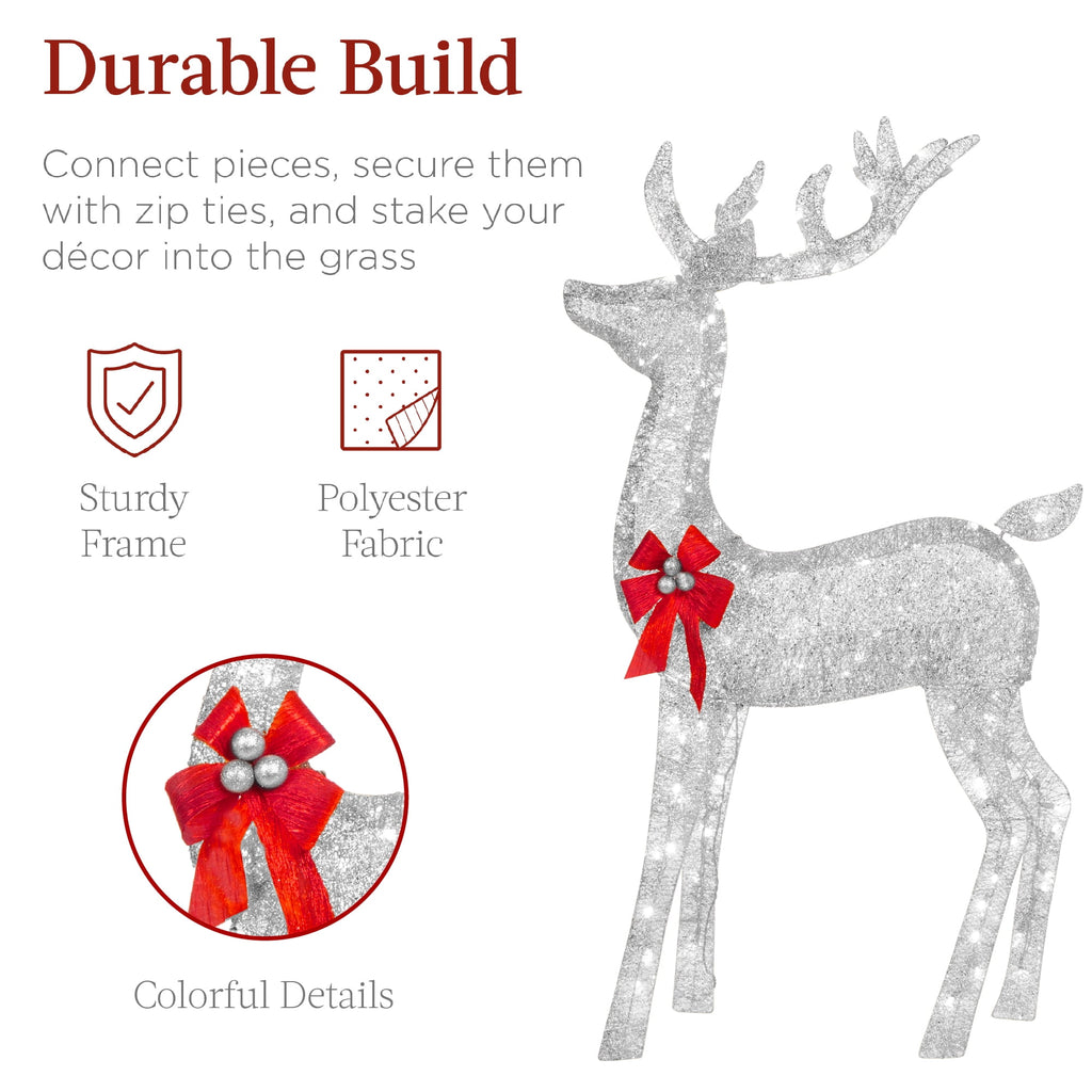 Best Choice Products 3-Piece Lighted Christmas Deer Set Outdoor Yard Decoration w/ 360 LED Lights, Stakes - White