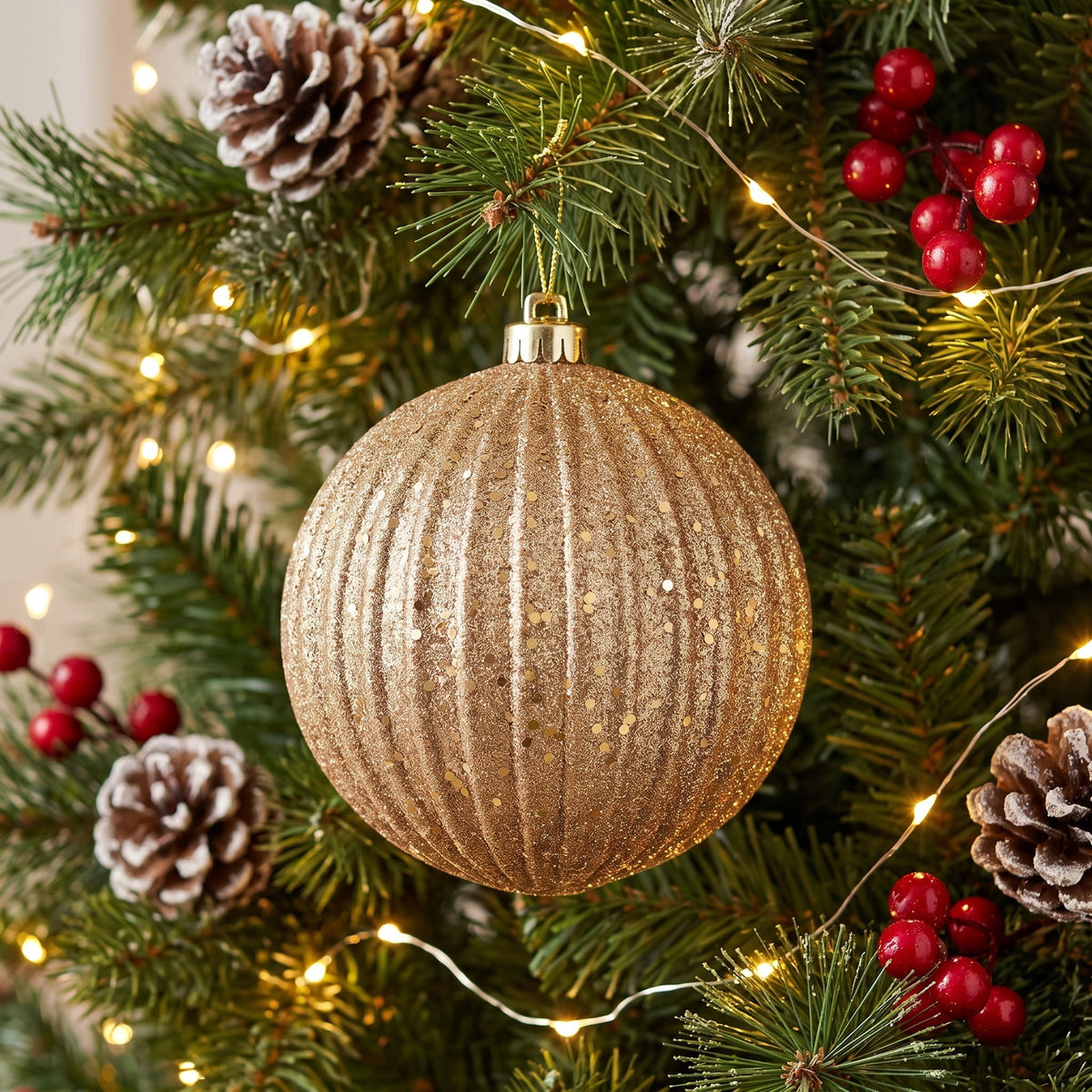 4-Count Champagne and Cream Ball Shatterproof Christmas Ornaments, 6", by Holiday Time