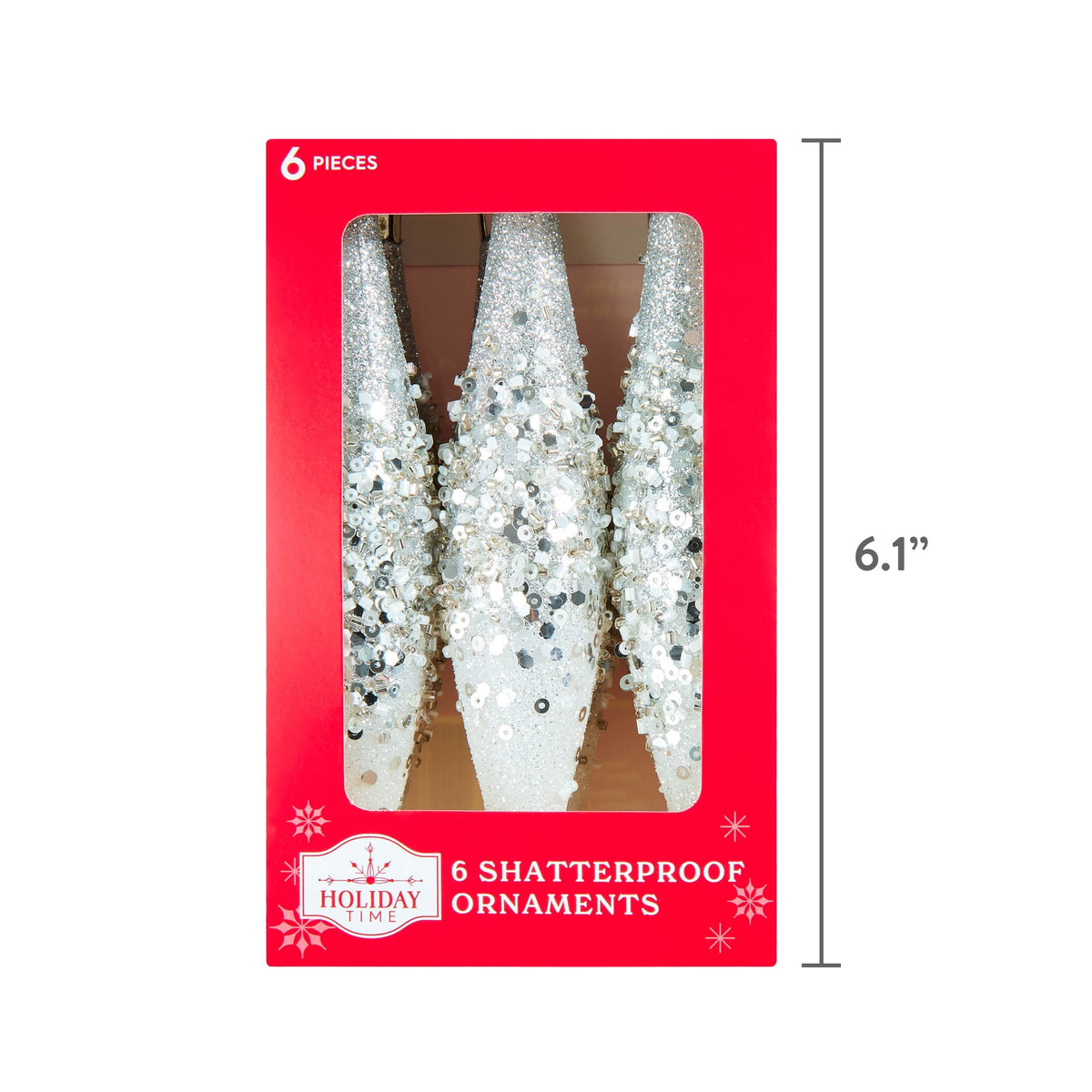6-Count Red and White Glitter Ombre Finial Shatterproof Christmas Ornaments, 6.1", by Holiday Time