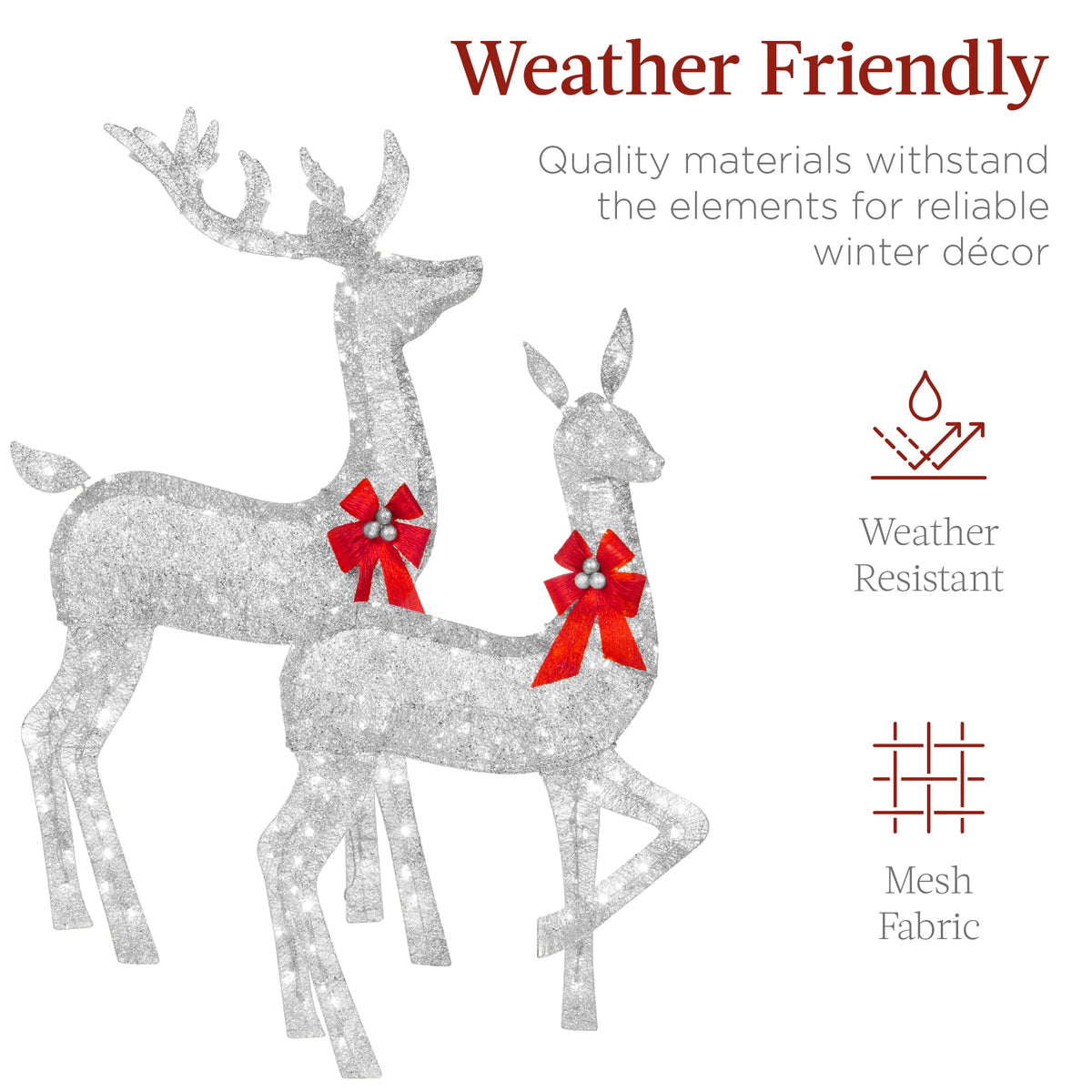 Best Choice Products 3-Piece Lighted Christmas Deer Set Outdoor Yard Decoration w/ 360 LED Lights, Stakes - White