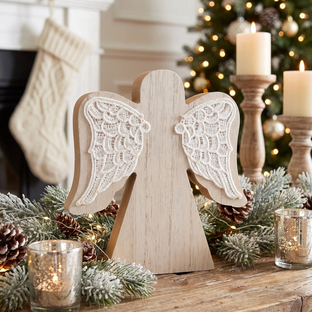 Wood Angel Christmas Decoration, White, 5.3", by Holiday Time