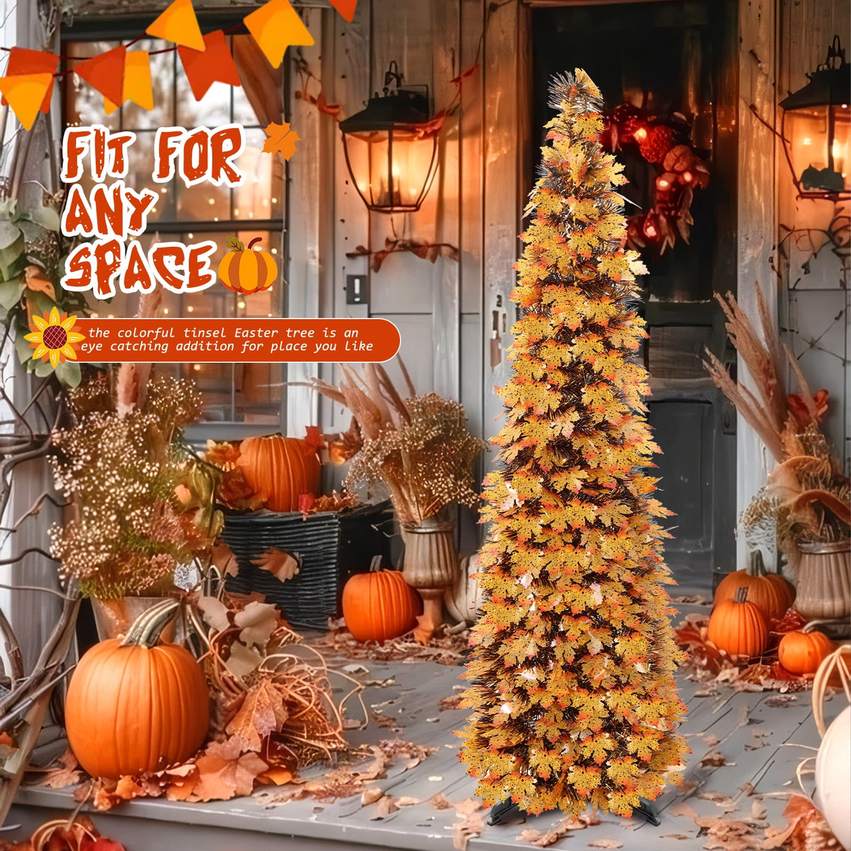 Ayieyill 5ft Halloween Tree Prelit, Pencil Pop up Tree with Light Halloween Decoration | Indoor | Black