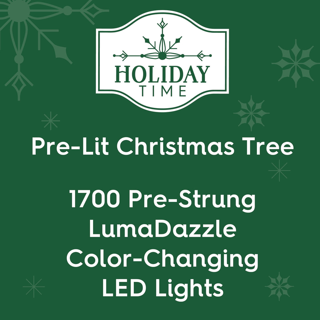 7.5' Pre-Lit Milford Pine Green Artificial Christmas Tree with LumaDazzle Color-Changing Twinkle LED Lights, Quick Set, and Stand, by Holiday Time