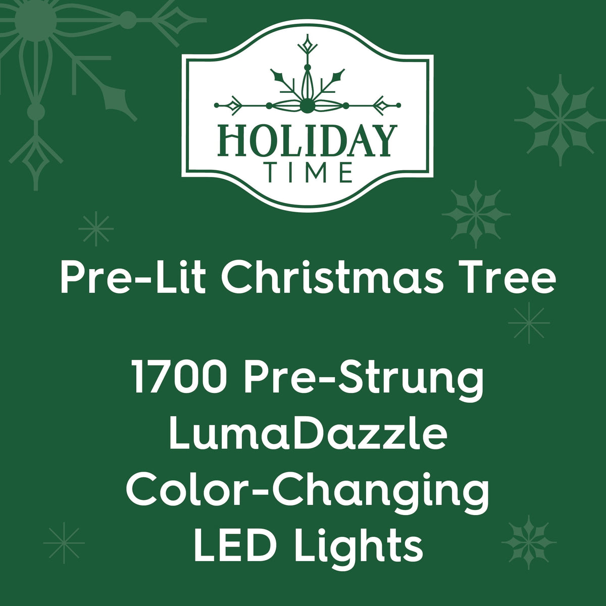 7.5' Pre-Lit Milford Pine Green Artificial Christmas Tree with LumaDazzle Color-Changing Twinkle LED Lights, Quick Set, and Stand, by Holiday Time