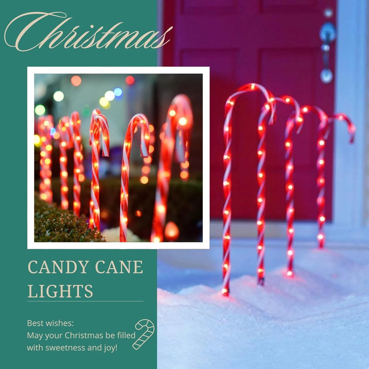24 Pack Solar Christmas Candy Cane Lights, IP65 Waterproof Pathway Markers with 8 Lighting Modes, Auto On/Off Solar Powered Outdoor Decor for Garden, Patio, Yard