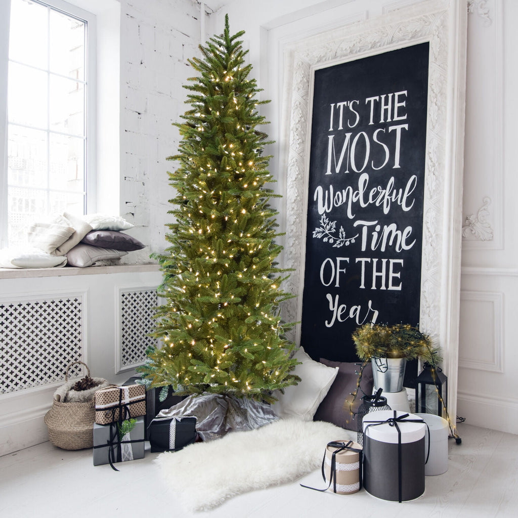 Fraser Hill Farm 6.5-Ft. Carmel Pine Slim Christmas Tree with White Incandescent Smart Lights, FFCP065-3GR