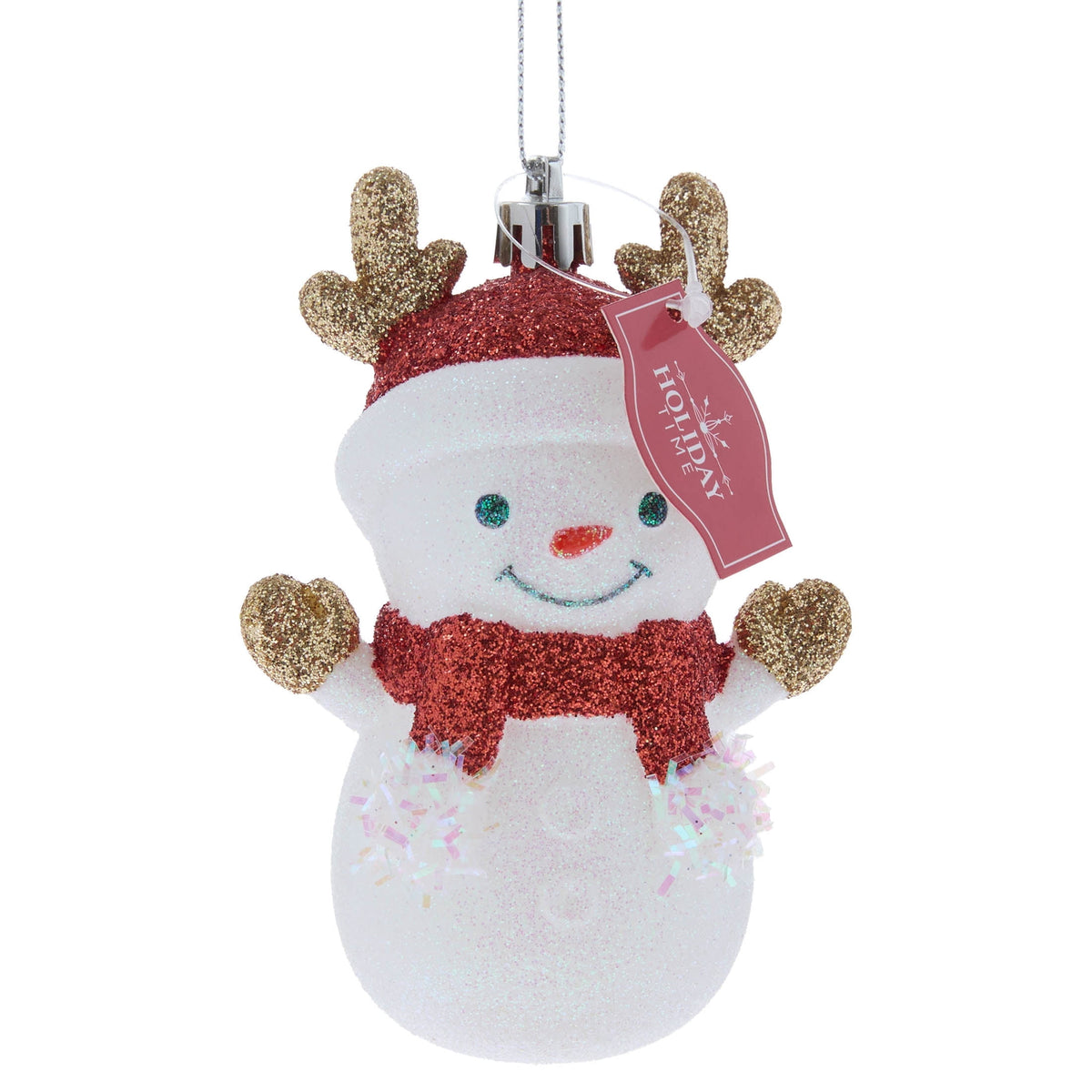 Red and White Glitter Snowman with Antlers Christmas Ornament, 4.3", by Holiday Time