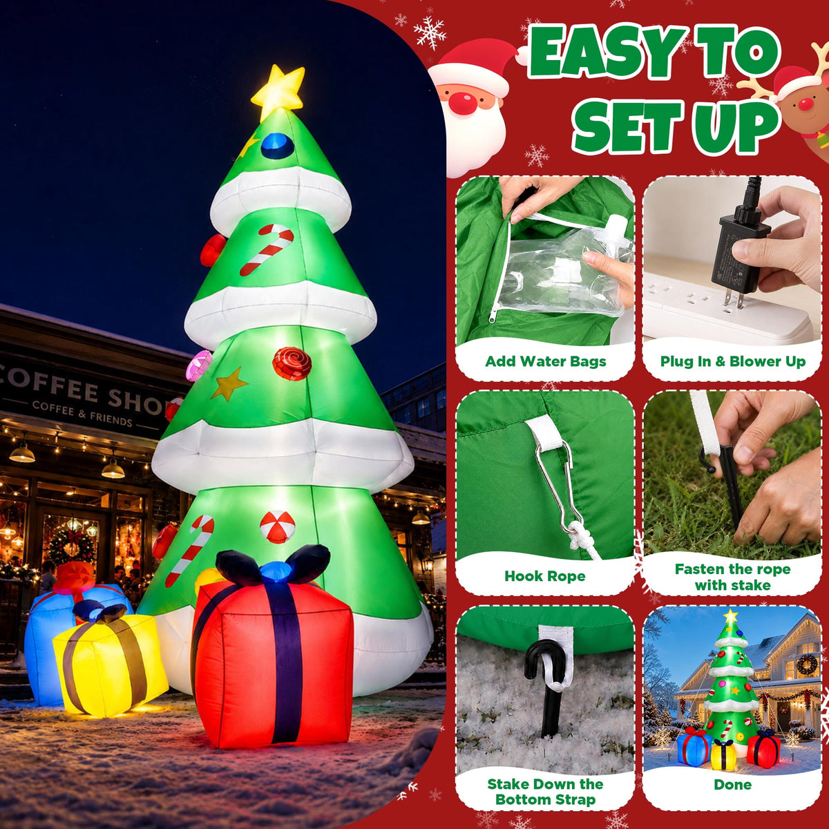 Goosiay 10FT Christmas Inflatables Tree with Built-In LED Lights and Gift Boxes, Giant Xmas Blow Up Tree Yard Decoration for Outdoor Yard Garden Lawn Decor,Green
