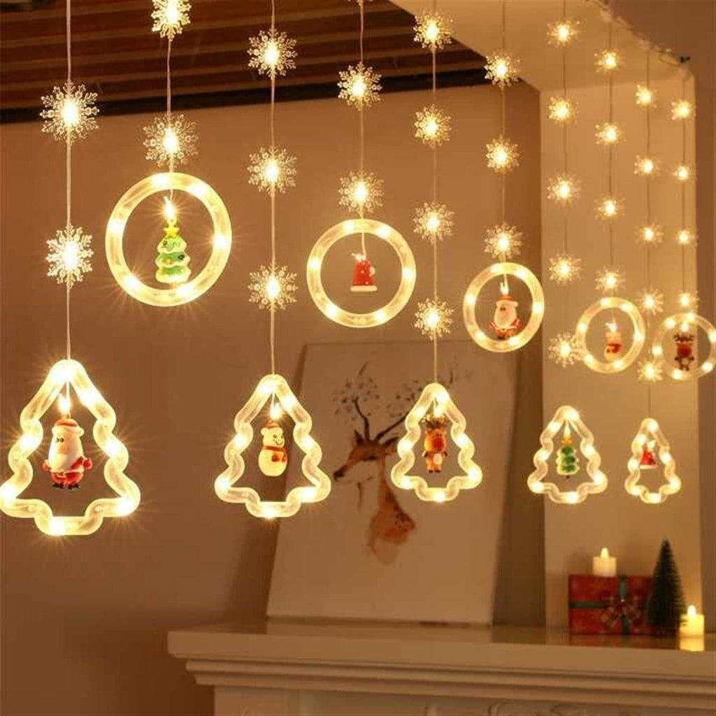 WILLED Christmas String Lights, 120 LED Window Curtain Lights with Christmas Ornaments, 9.8ft USB Powered Warm White Waterproof Fairy Lights Indoor Outdoor for Xmas Tree Patio Garden Party Home Decor