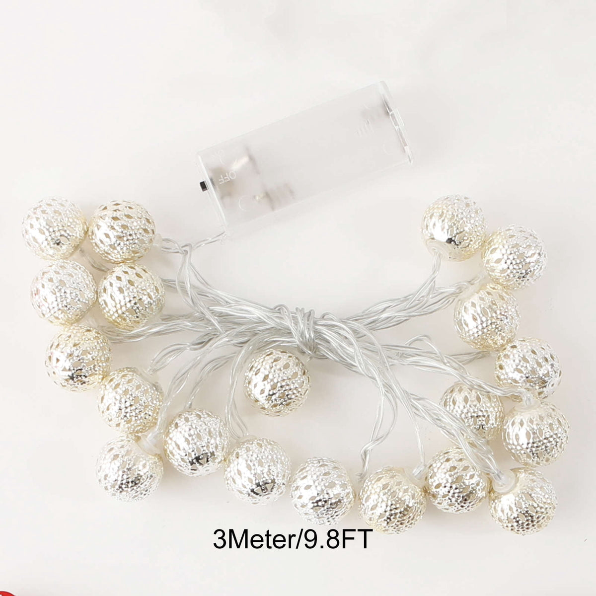 Moroccan Hollow Metal Ball LED String Light Metallic Fairy Globe Decor Lamp Home Room Aesthetic Living Room Bedside Cozy Modern Minimalist Nightlight Gift Trendy Housewarming 300cm,1PC